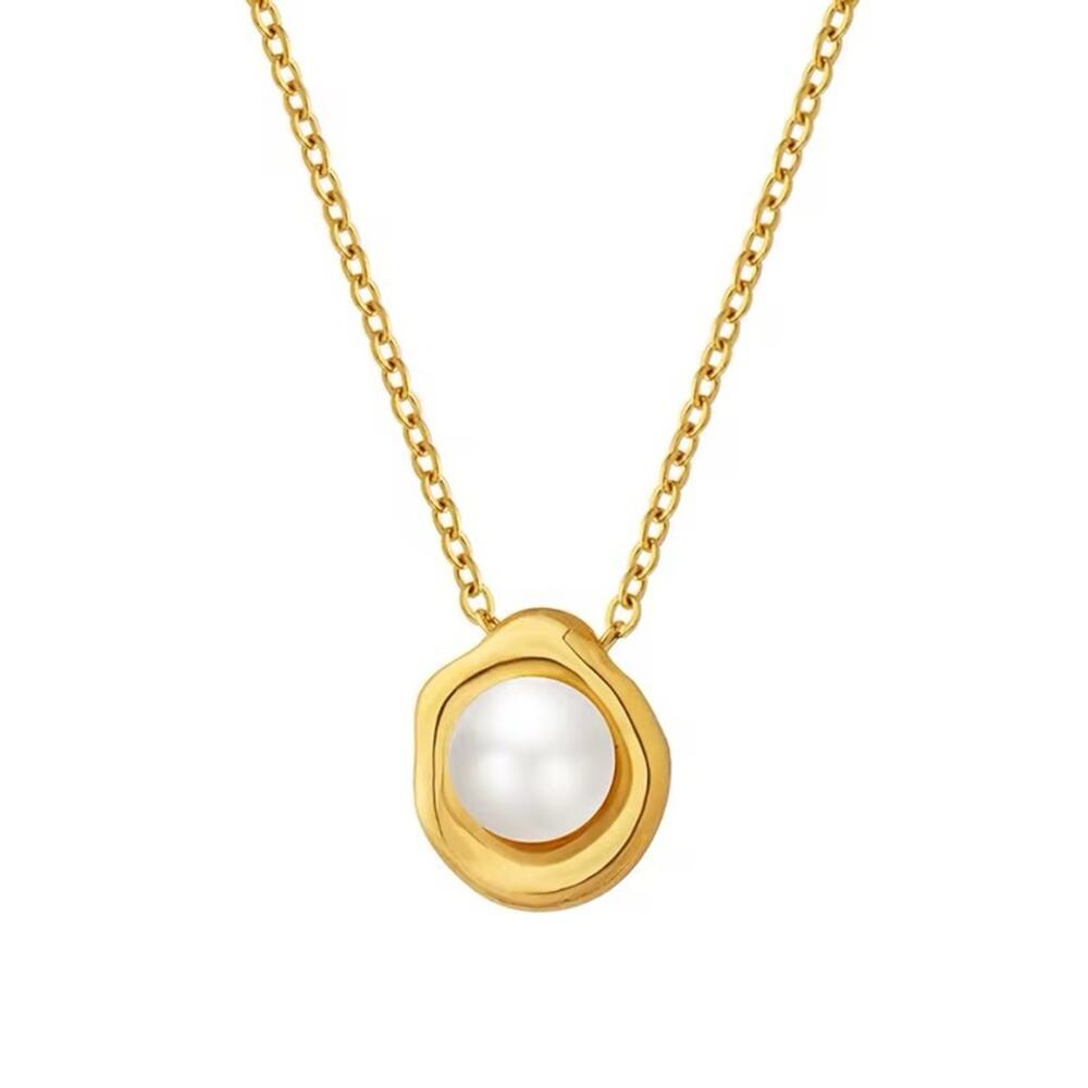 18K Yellow Gold Plated Stainless Steel Pearl Necklace